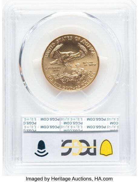 image for: 1997 $25 Half-Ounce Gold Eagle MS68 PCGS. PCGS Population: (61/948).  Mintage 79,605....