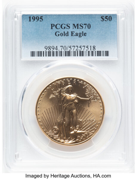 image for: 1995 $50 One-Ounce Gold Eagle MS70 PCGS.  Mintage 200,636....