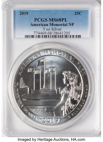 image for: 2019 25C American Memorial National Park Five Ounce Silver, MS68 Prooflike PCGS....