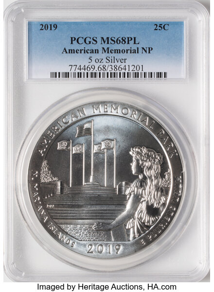 image for: 2019 25C American Memorial National Park Five Ounce Silver, MS68 Prooflike PCGS....