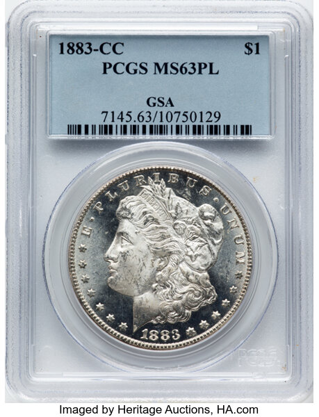 1883-CC $1 MS63 Prooflike PCGS. VAM-3. Ex: GSA. CDN: $375 Whsle. Bid for NGC/PCGS MS63. Mintage 1,204,000....