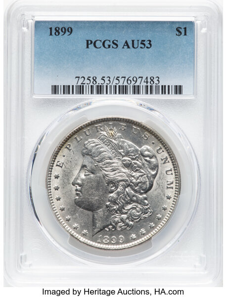 1899 $1 AU53 PCGS. Mintage 330,846. ...