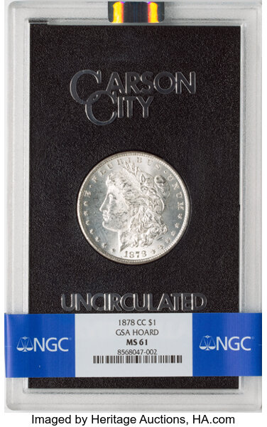 1878-CC $1 GSA MS61 NGC. Box and COA Included. CDN: $675 Whsle. Bid for NGC/PCGS MS61. Mintage 2,212,000....