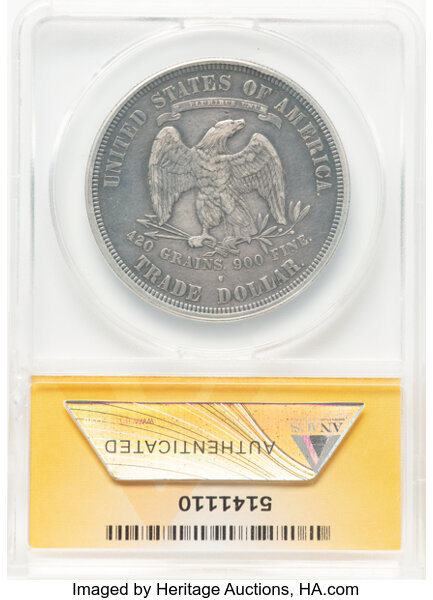 image for: 1876-S T$1 Type One Obverse, Type Two Reverse -- Scratched, Cleaned -- ANACS Details. AU50. Minute S. Mintage 5,227,000....