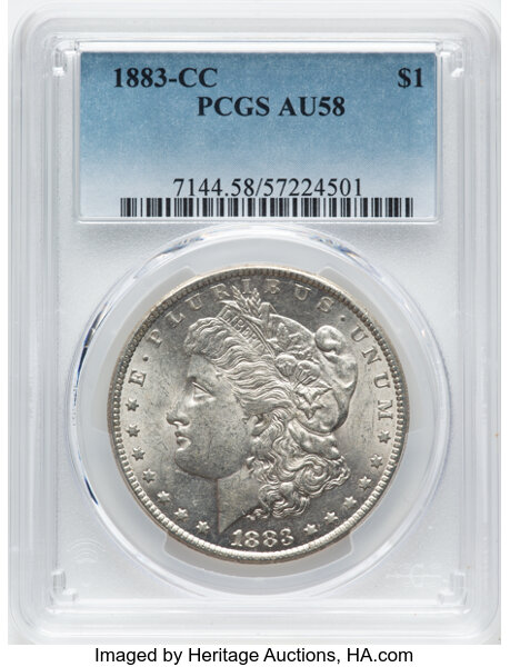 1883-CC $1 AU58 PCGS. PCGS Population: (38/51578). Mintage 1,204,000....
