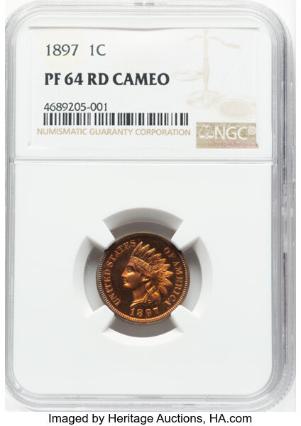 image for: 1897 1C PR64 Red Cameo NGC. NGC Census: (3/6)....