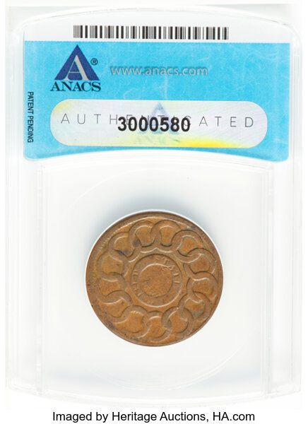 image for: 1787 1C Fugio Cent, STATES UNITED, 4 Cinquefoils, Pointed Rays, N. 12-M, W-6800, R.3, Fine 15 ANACS....