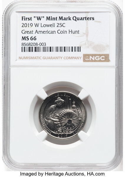 image for: 2019-W 25C Lowell National Park, First "W" Mint Mark Quarters MS66 NGC. Ex: Great American Coin Hunt. CDN: $120 Whsle. Bid ...