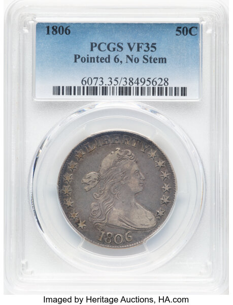 image for: 1806 50C Pointed 6, No Stem, O-109, T-15, R.1, VF35 PCGS....