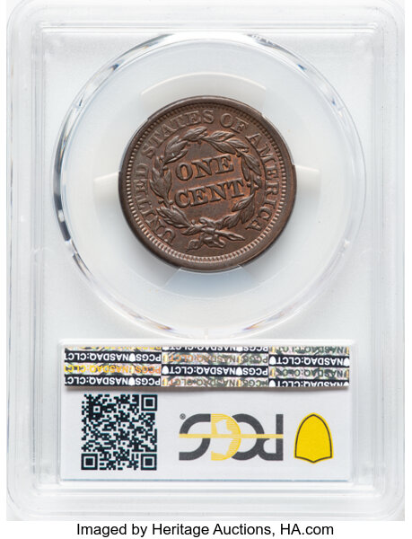 image for: 1856 1C Slanted 5, N-13, R.2, MS63 Brown PCGS. Ex: Matthews Collection. PCGS Population: (5/1). CDN: $235 Whsle. Bid for NG...