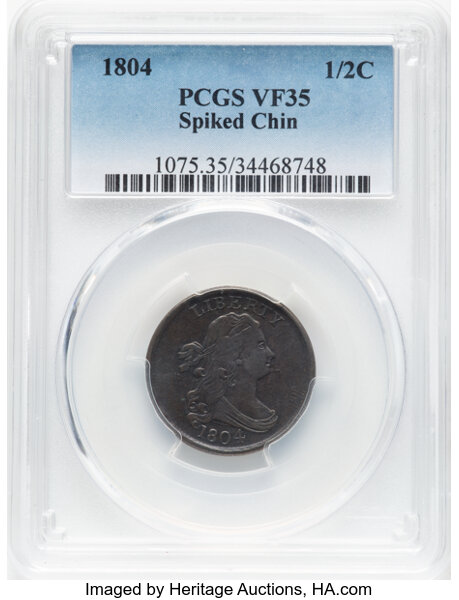 image for: 1804 1/2 C Spiked Chin, C-8, B-7, R.1, VF35 PCGS....
