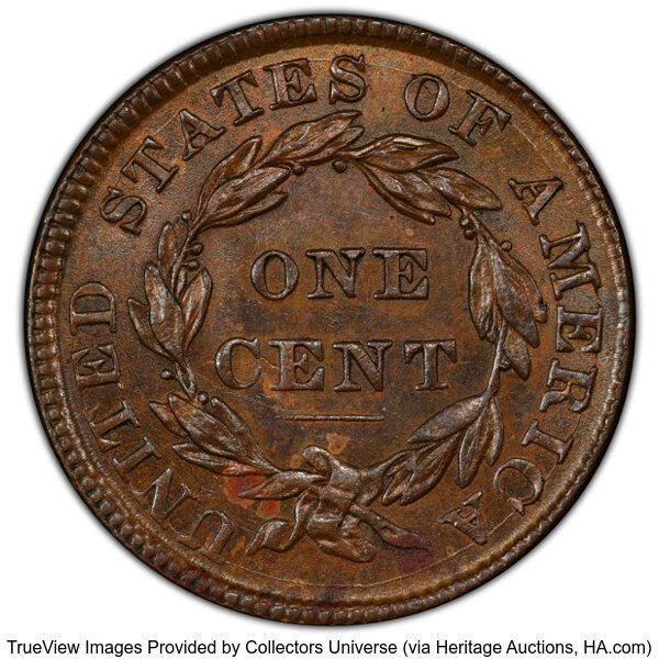 image for: 1835 1C Head of 1836, N-16, R.2, MS63 Brown PCGS. Mintage 3,878,400....