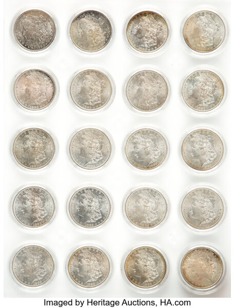 1883-O $1 Morgan Dollar Twenty-Piece Set, Uncertified. Individually housed in plastic capsules in a binder page....