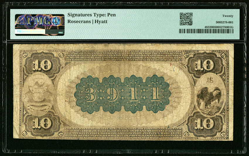 image for: Saginaw, MI - $10 1882 Brown Back Fr. 483 The Commercial National Bank Ch. # 3911 PMG Very Fine 20....