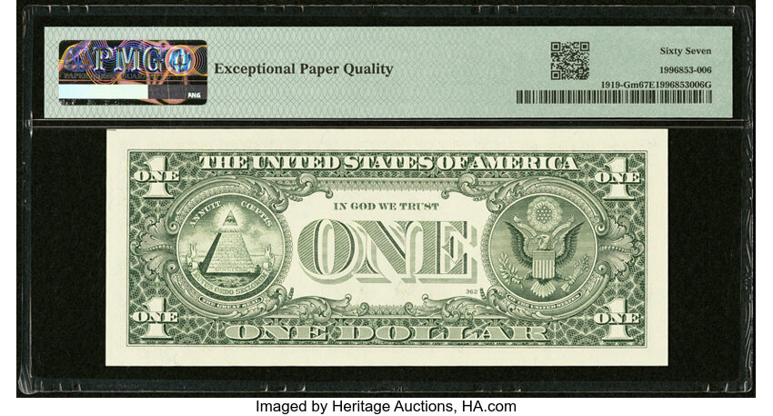 image for: Fancy Repeater Serial Number 88808880 Fr. 1919-G $1 1993 Mule Federal Reserve Note. PMG Superb Gem Unc 67 EPQ....