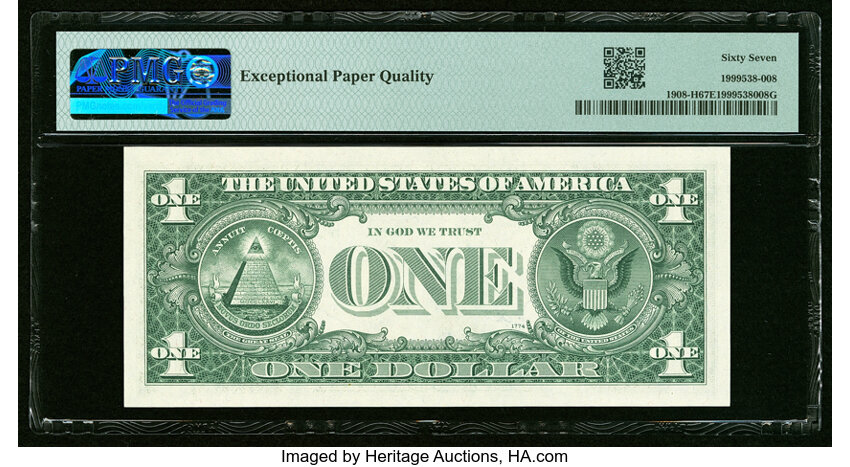 image for: Francine I. Neff and William E. Simon Dual Courtesy Autographed Fr. 1908-H $1 1974 Federal Reserve Note. PMG Superb Gem Unc 67...