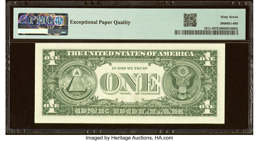 image for: Fr. 1911-J $1 1981 Federal Reserve Note. J-D Block. PMG Superb Gem Unc 67 EPQ....