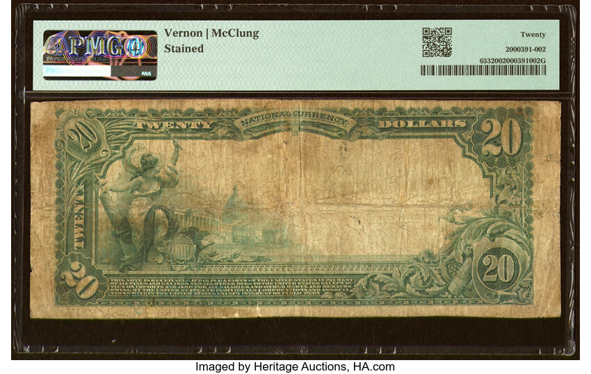 image for: Wapakoneta, OH - $20 1902 Plain Back Fr. 653 The Auglaize National Bank Ch. # 9961 PMG Very Fine 20....