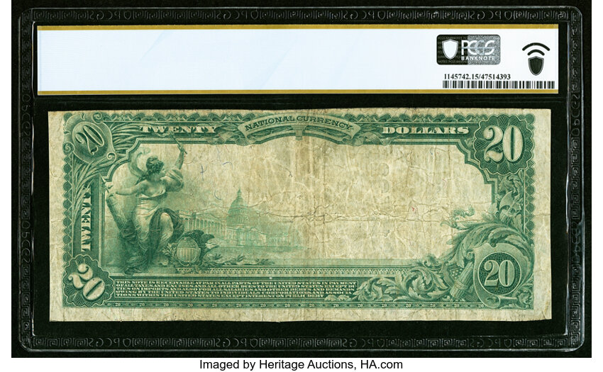 image for: Roanoke, VA - $20 1902 Plain Back Fr. 657 The American National Bank Ch. # (S)10532 PCGS Banknote Choice Fine 15....