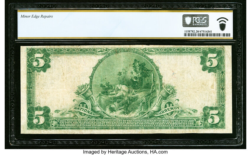 image for: Salem, VA - $5 1902 Plain Back Fr. 601 The Farmers National Bank Ch. # 1824 PCGS Banknote Very Fine 20 Details....