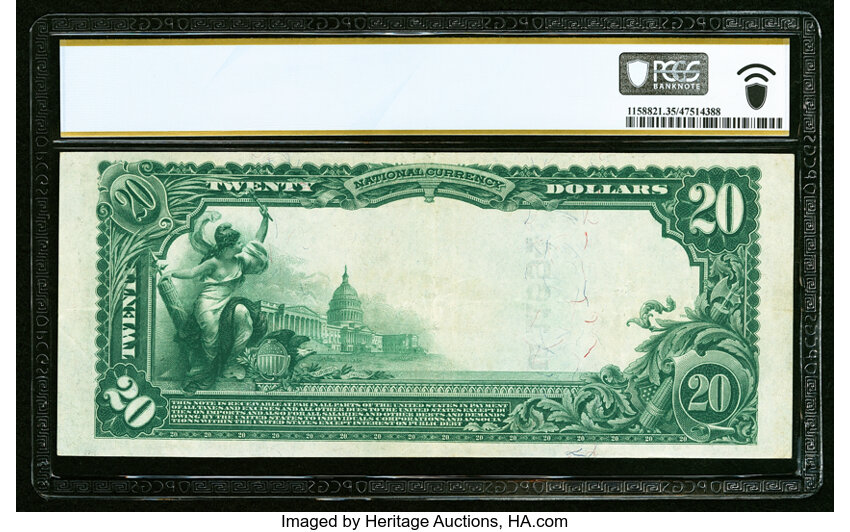 image for: Harrisonburg, VA - $20 1902 Plain Back Fr. 659 The National Bank of Harrisonburg Ch. # (S)11694 PCGS Banknote Choice VF 35 PPQ...