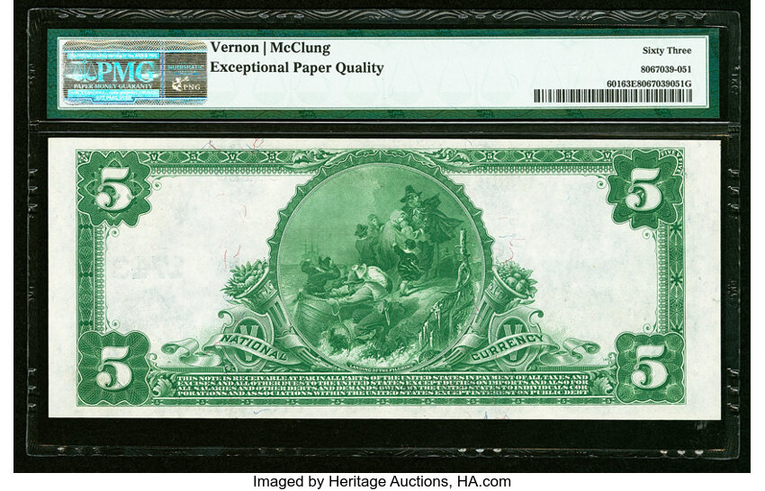 image for: Philadelphia, PA - $5 1902 Plain Back Fr. 601 The National Security Bank Ch. # 1743 PMG Choice Uncirculated 63 EPQ....
