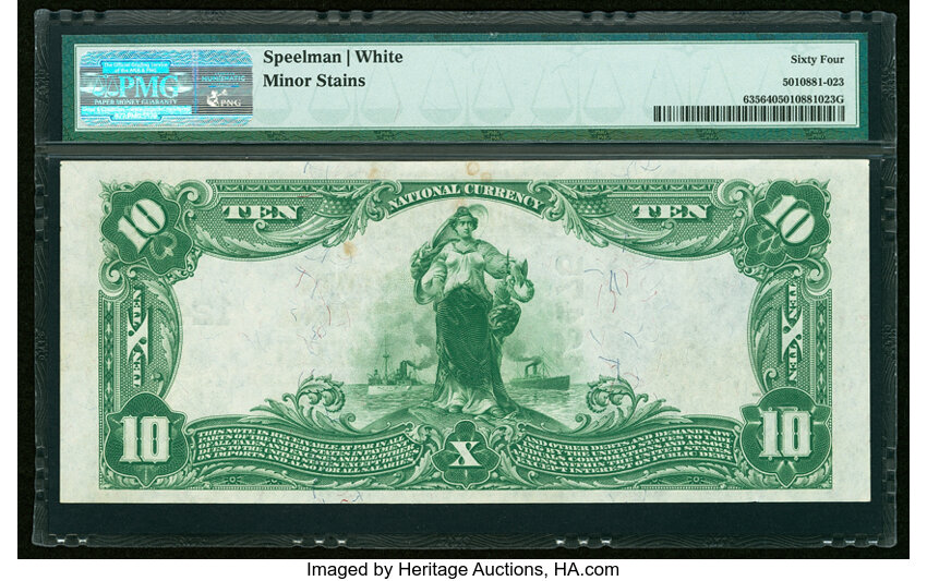 image for: Galveston, TX - $10 1902 Plain Back Fr. 635 The United States National Bank Ch. # 12475 PMG Choice Uncirculated 64....