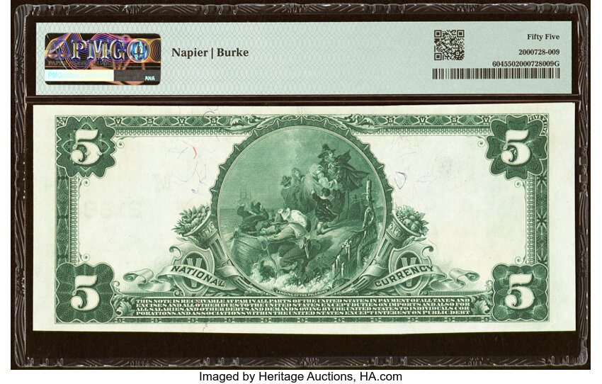 image for: Shelbyville, IL - $5 1902 Plain Back Fr. 604 The First National Bank Ch. # (M)2128 PMG About Uncirculated 55....