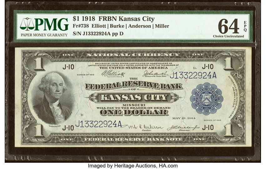 image for: Fr. 738 $1 1918 Federal Reserve Bank Note PMG Choice Uncirculated 64 EPQ....