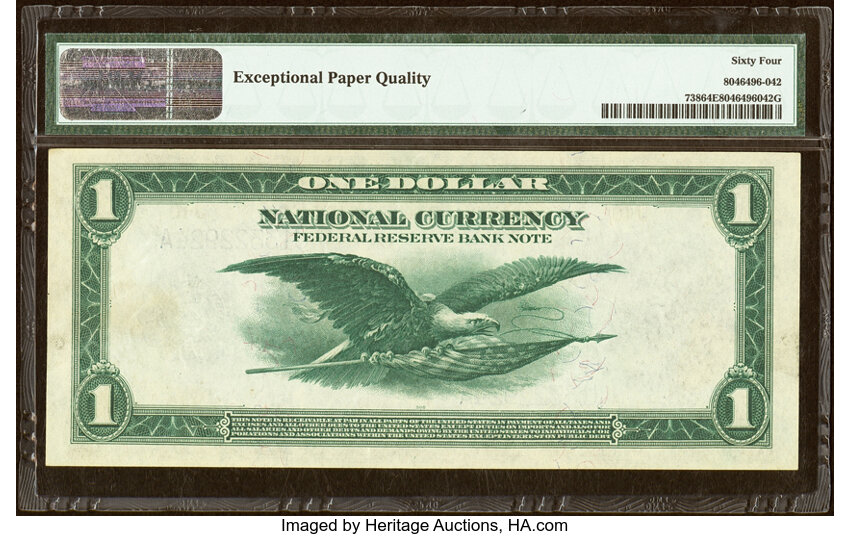 image for: Fr. 738 $1 1918 Federal Reserve Bank Note PMG Choice Uncirculated 64 EPQ....