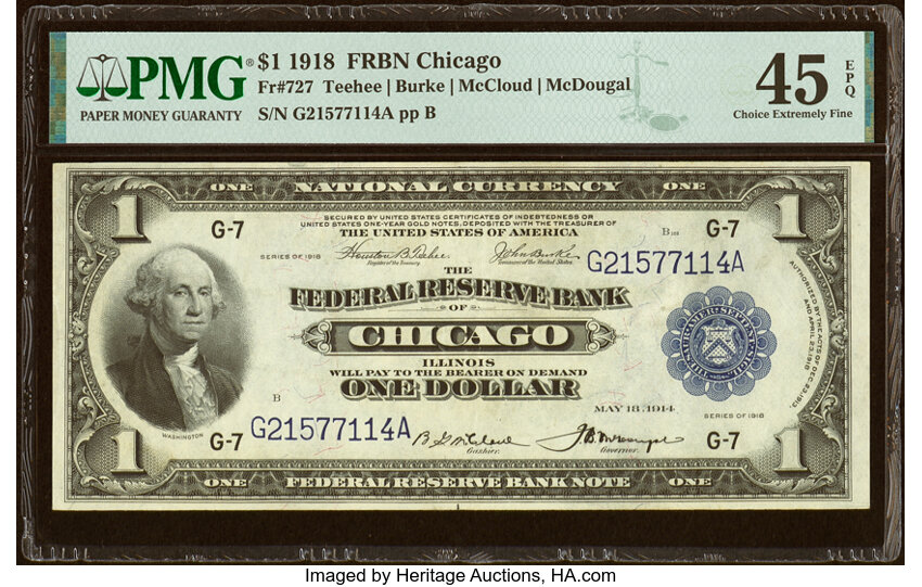 image for: Fr. 727 $1 1918 Federal Reserve Bank Note PMG Choice Extremely Fine 45 EPQ....
