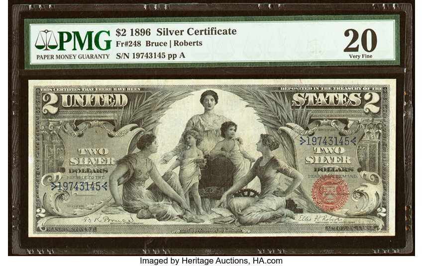 image for: Fr. 248 $2 1896 Silver Certificate PMG Very Fine 20....