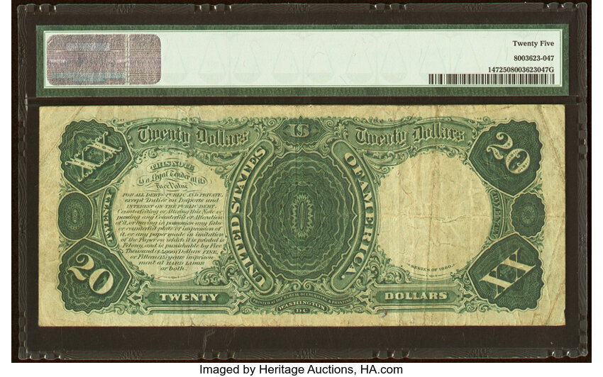 image for: Fr. 147 $20 1880 Legal Tender PMG Very Fine 25....