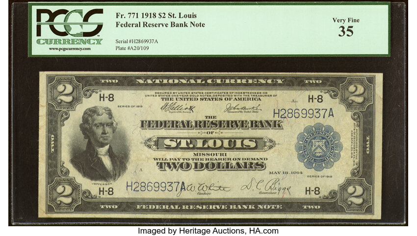 image for: Fr. 771 $2 1918 Federal Reserve Bank Note PCGS Very Fine 35....