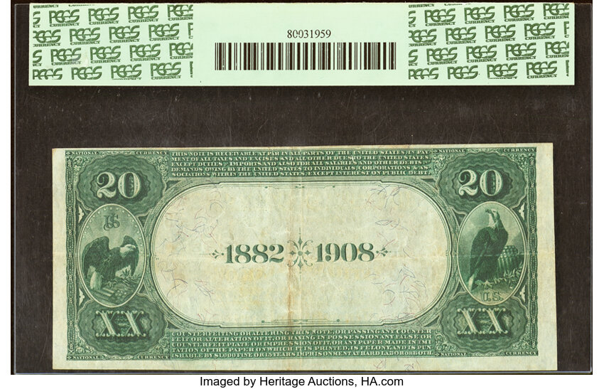 image for: New York, NY - $20 1882 Date Back Fr. 555 The Lincoln National Bank Ch. # (E)2608 PCGS Very Fine 30....