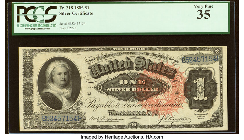 image for: Fr. 218 $1 1886 Silver Certificate PCGS Very Fine 35....