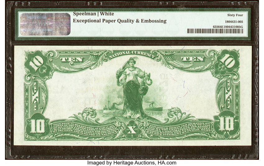 image for: Galveston, TX - $10 1902 Plain Back Fr. 635 The United States National Bank Ch. # 12475 PMG Choice Uncirculated 64 EPQ....