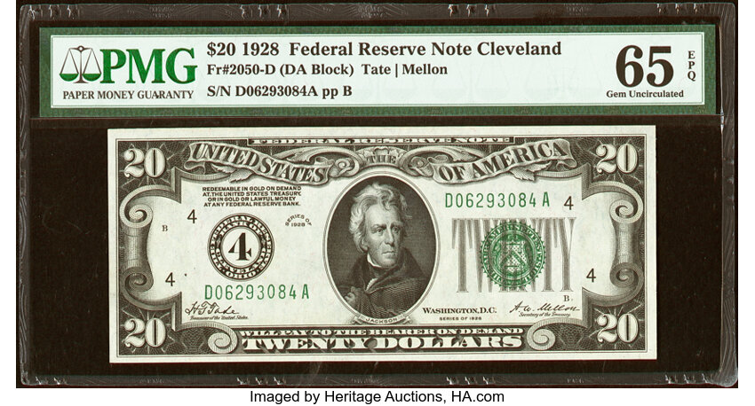 image for: Fr. 2050-D $20 1928 Federal Reserve Note. PMG Gem Uncirculated 65 EPQ....
