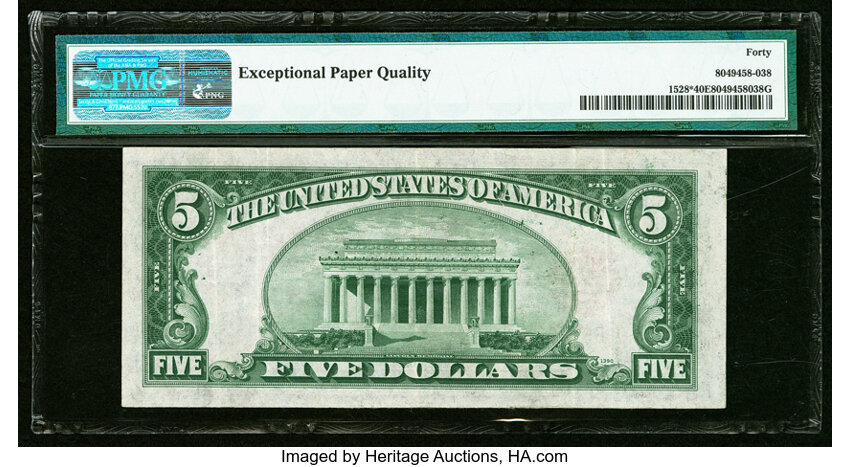 image for: Fr. 1528* $5 1928C Legal Tender Star Note. PMG Extremely Fine 40 EPQ....