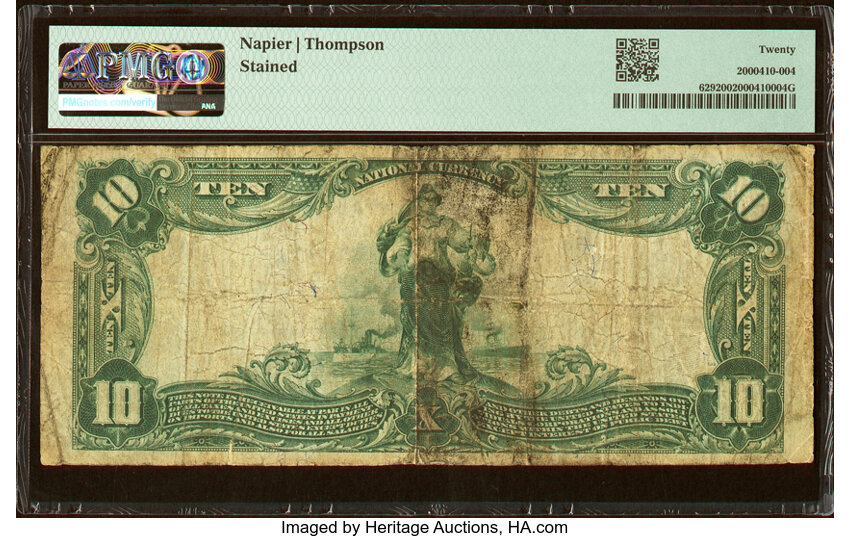 image for: Muskogee, OK - $10 1902 Plain Back Fr. 629 The Exchange National Bank Ch. # (W)10321 PMG Very Fine 20....
