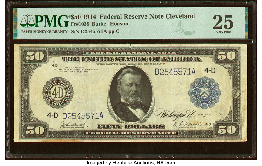 image for: Fr. 1038 $50 1914 Federal Reserve Note PMG Very Fine 25....