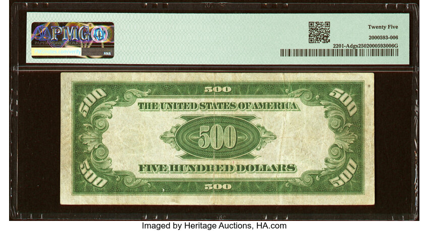 image for: Fr. 2201-A $500 1934 Federal Reserve Note. PMG Very Fine 25....