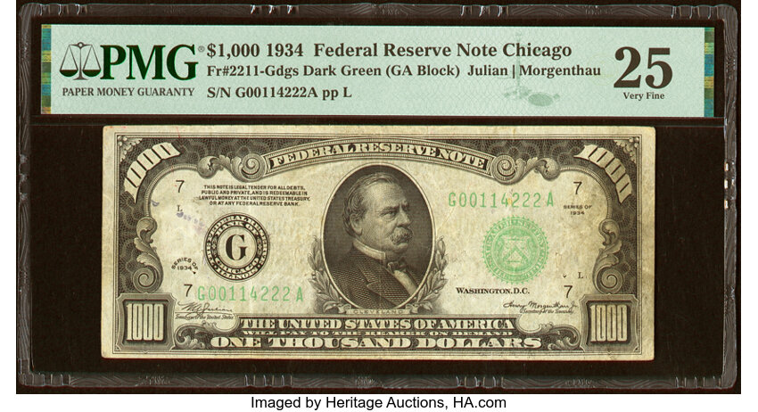 image for: Fr. 2211-G $1,000 1934 Federal Reserve Note. PMG Very Fine 25....