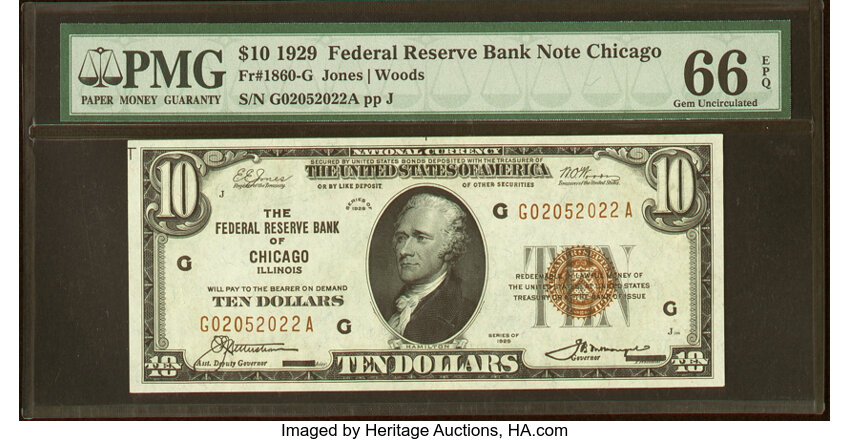 image for: Fr. 1860-G $10 1929 Federal Reserve Bank Note. PMG Gem Uncirculated 66 EPQ....