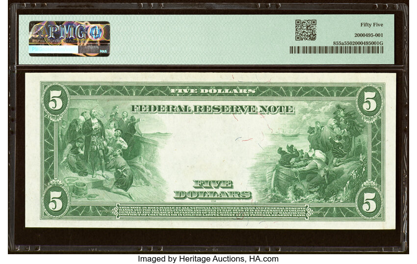 image for: Fr. 855a $5 1914 Federal Reserve Note PMG About Uncirculated 55....