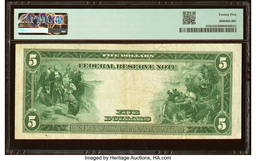 image for: Fr. 833b $5 1914 Red Seal Federal Reserve Note PMG Very Fine 25....