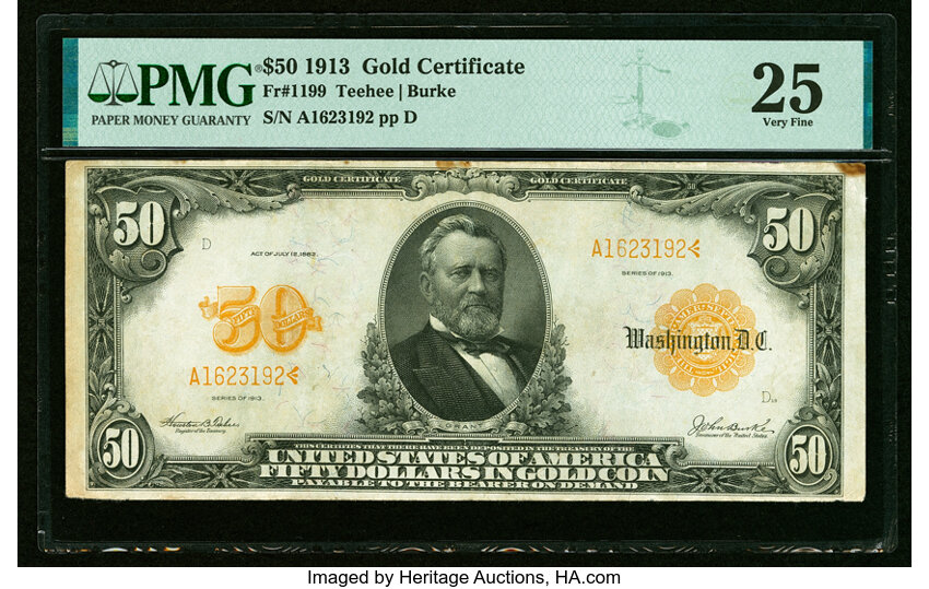 image for: Fr. 1199 $50 1913 Gold Certificate PMG Very Fine 25....