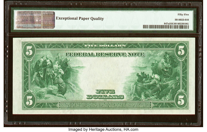 image for: Fr. 847a $5 1914 Federal Reserve Note PMG About Uncirculated 55 EPQ....