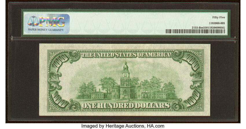 image for: Fr. 2153-B $100 1934A Mule Federal Reserve Note. PMG About Uncirculated 55....