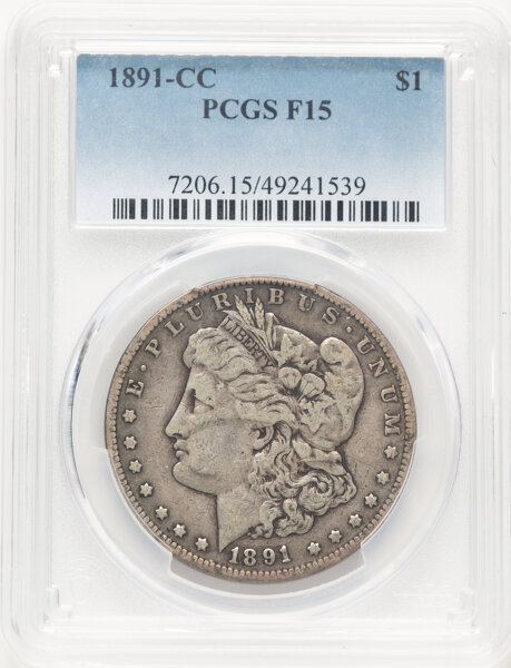 1891-CC $1 Fine 15 PCGS. Mintage 1,618,000. ...